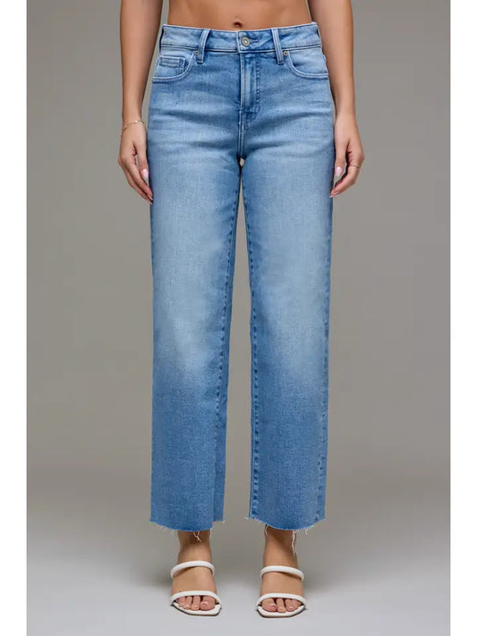 Ella Medium Wash Mid Rise Stretch Classic Cropped Pants