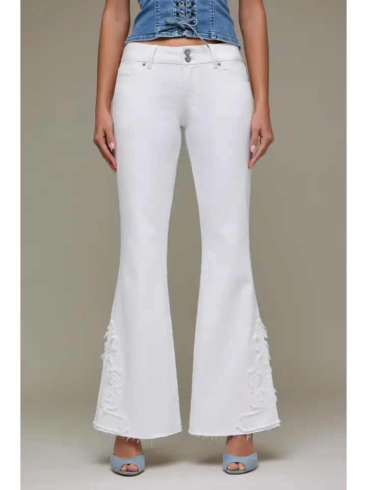 White Applique Flare Jeans