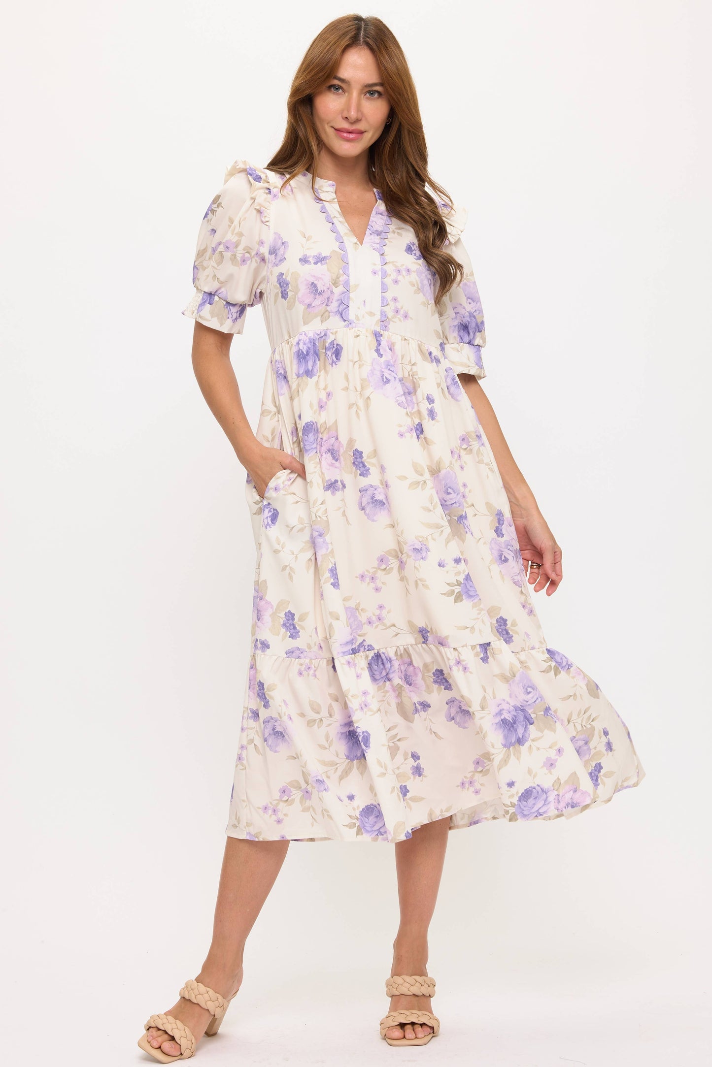 Lavender Floral Midi Dress