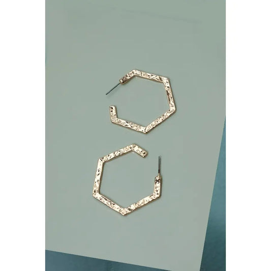 Hammered Hexahon Hoop Earrings