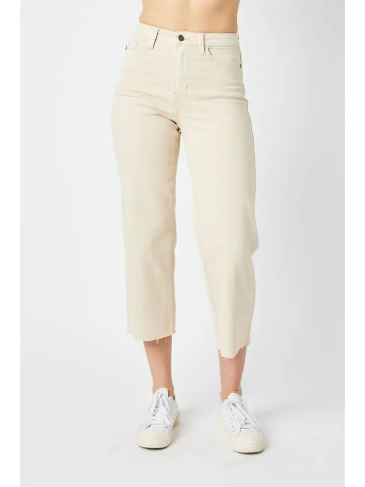 Judy Blue Bone Garment Dyed Crop Wide Leg Jens