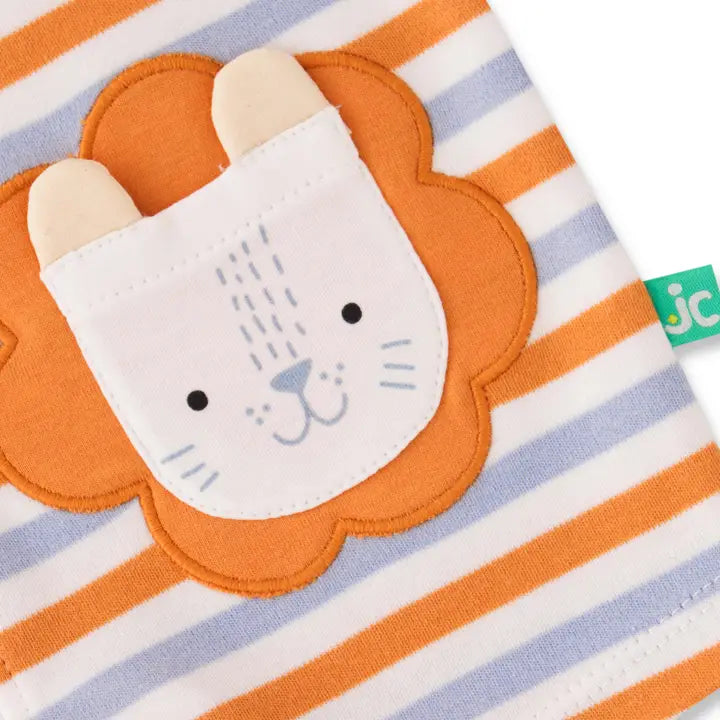 Organic Striped Lion Pocket Baby Romper