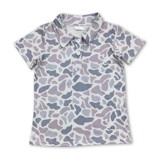 Short Sleeve Grey Camo Polo Shirt