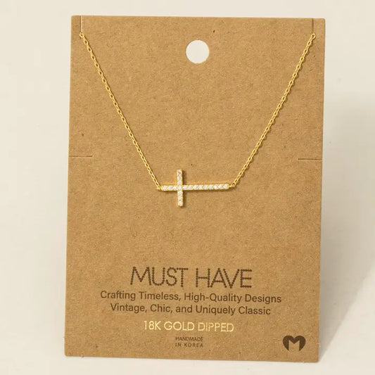 Gold Cross Jewel Pendent Necklace