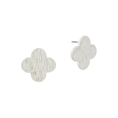 Worn Silver Textured Clover Stud Earring