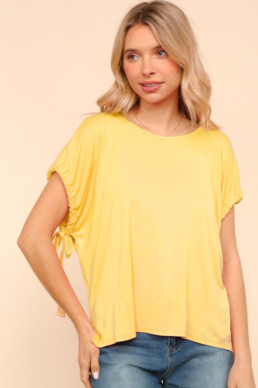 Yellow Solid Knit Ribbon Bow Top