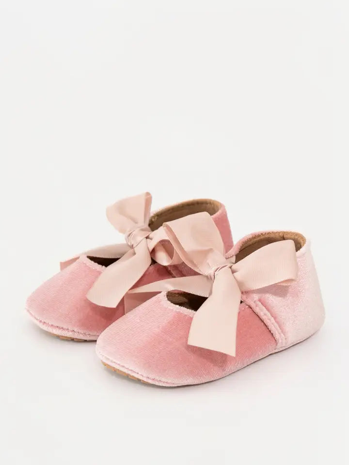 Velvet Ribbon Bow Baby Shoe - Dusty Pink