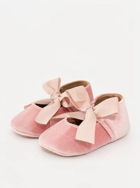 Velvet Ribbon Bow Baby Shoe - Dusty Pink