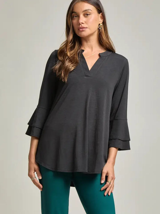 Solid Black Ruffle Sleeve Top