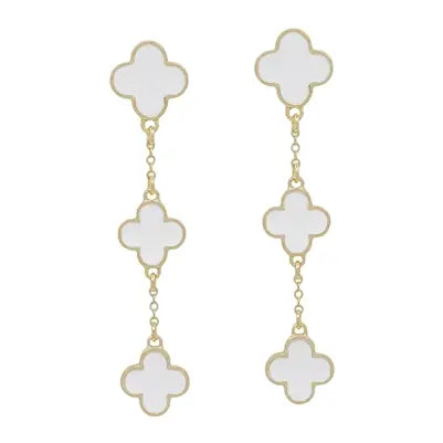 White Epoxy Clover and Gold Chain Earring