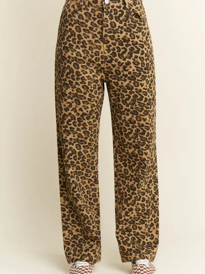 Mocha Leopard Print Denim Pants