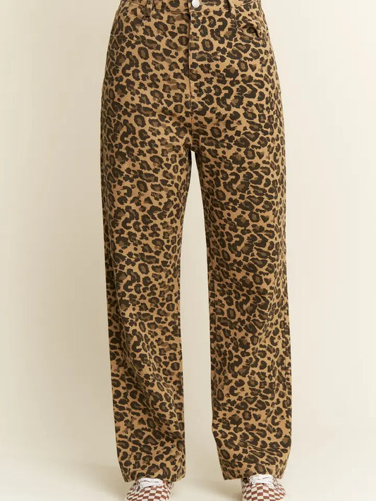 Mocha Leopard Print Denim Pants