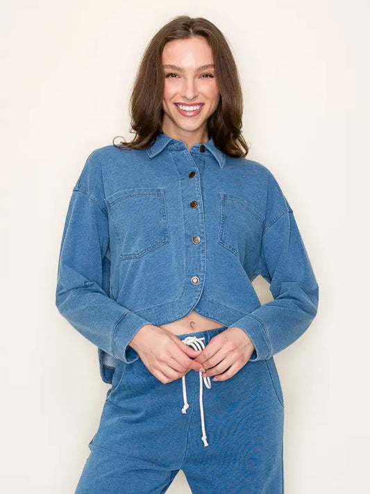 Denim Crop Ruffle Jacket