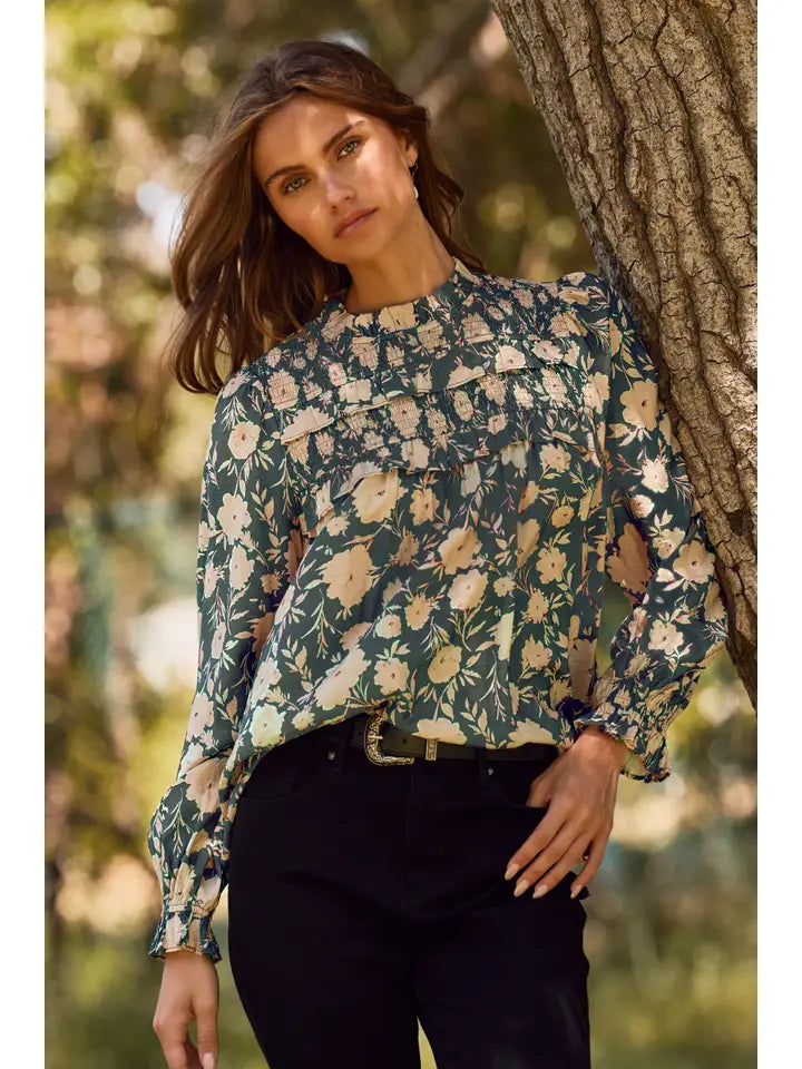 High-neck Floral Printed Blouse