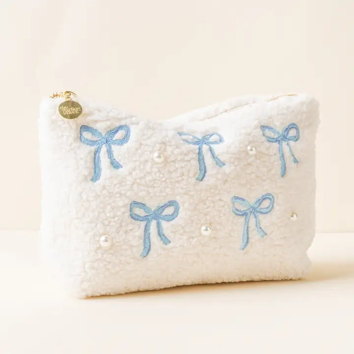 Blue and Pearl Bow Cosmetic Bag