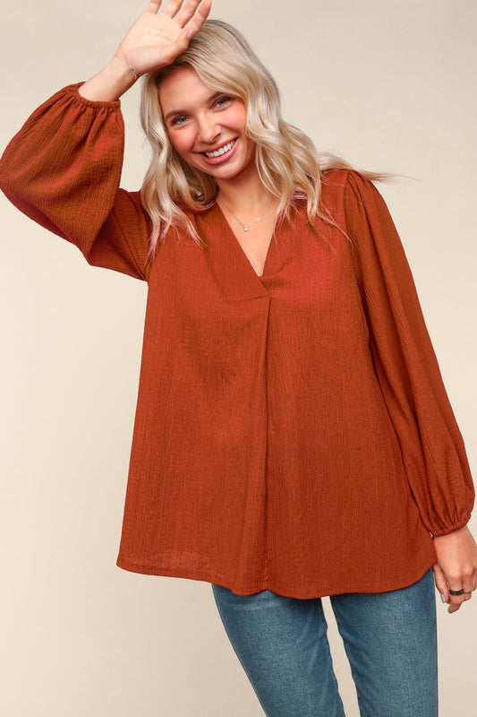 Plus Rust Solid V Neck Top