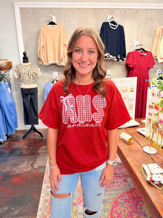 Adamsville High School Gingham and Bow T-shirt