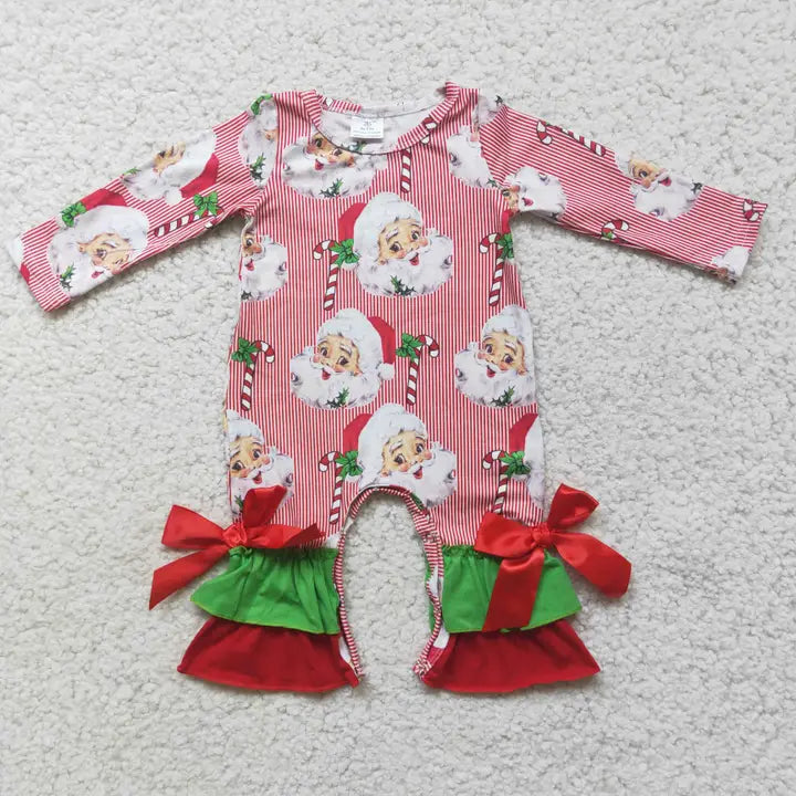Santa Print Girls Christmas Romper