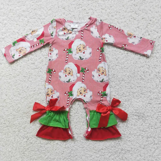 Santa Print Girls Christmas Romper
