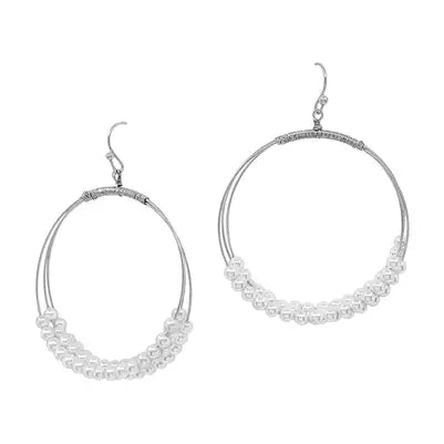 Silver Pearl Layered Beaded Hoop Earring