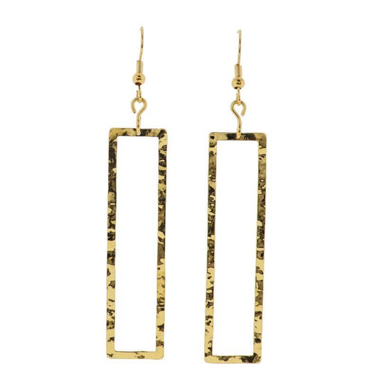 18K Gold Plated Gold Hammered Open Rectangle Earrings