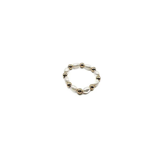 Gold-filled 3mm & Natural Rice Pearl Waterproof Stretch Ring