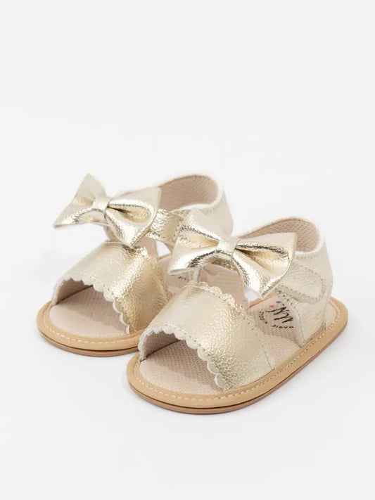 Gold Scalloped Bow Sandals