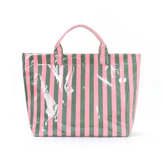 Colorblock Striped Tote Bag Snap Waterproof Beach Bag: GPink / M