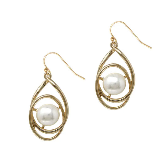 Gold Circle with Pearl Accent Earrings