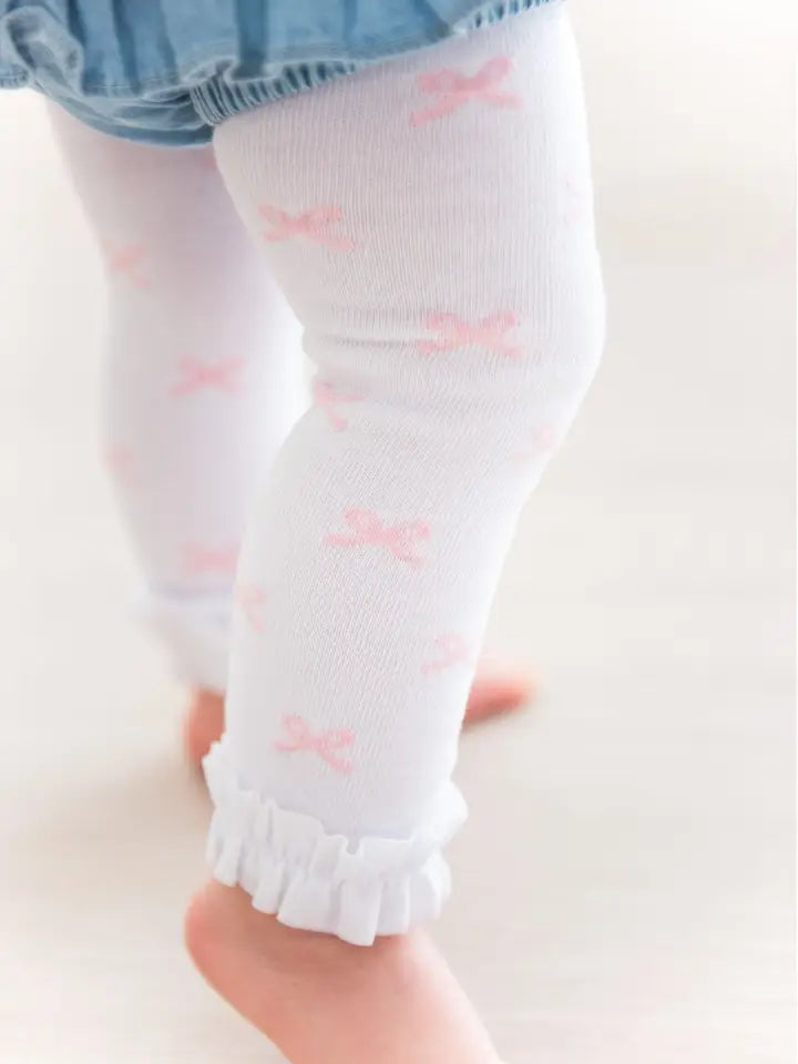 Girls Pink Bows Patterned Footless Tights