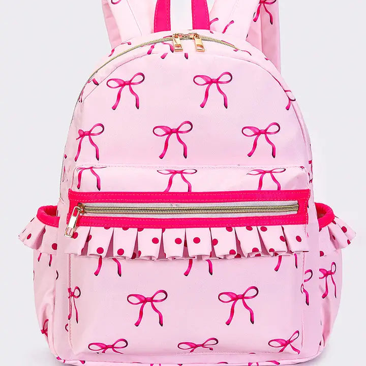 Bow Print Ruffle Backpack