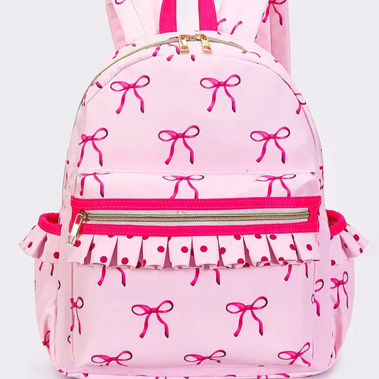 Bow Print Ruffle Backpack