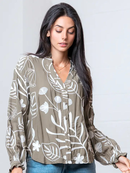 Taupe Floral Print Top