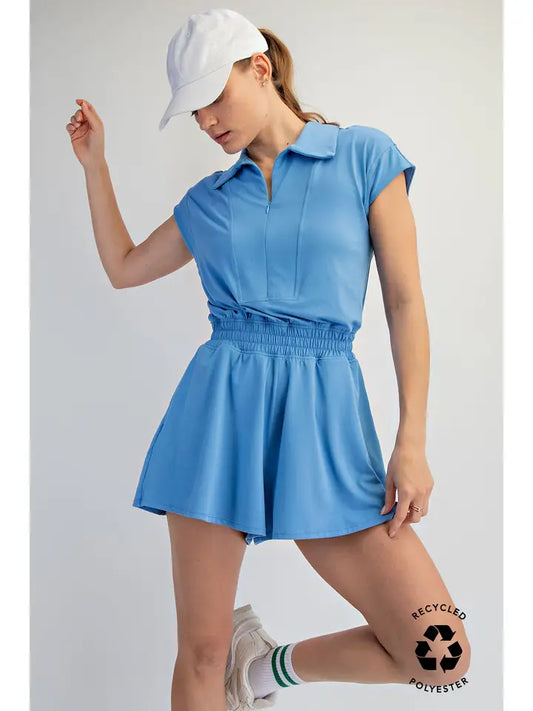Blue Butter Short Sleeve Quarter Zip Romper