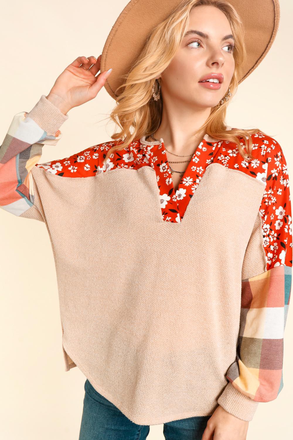 Plus Notch Neck Oversized Drop Shoulder Knit Top