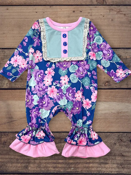 Floral Baby Romper with Buttons
