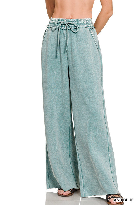 Zenana Ash Blue Fleece Palazzo Pants