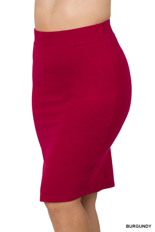 Plus Zenana Burgandy Knee Length Skirt