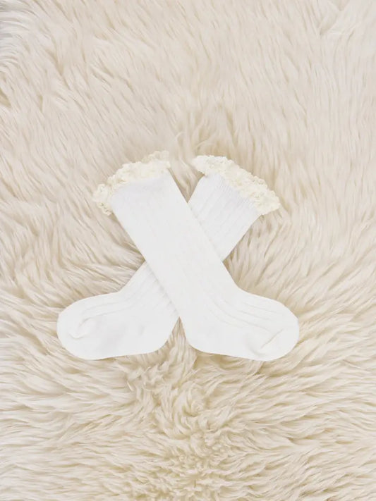 Lace Trim Socks - White
