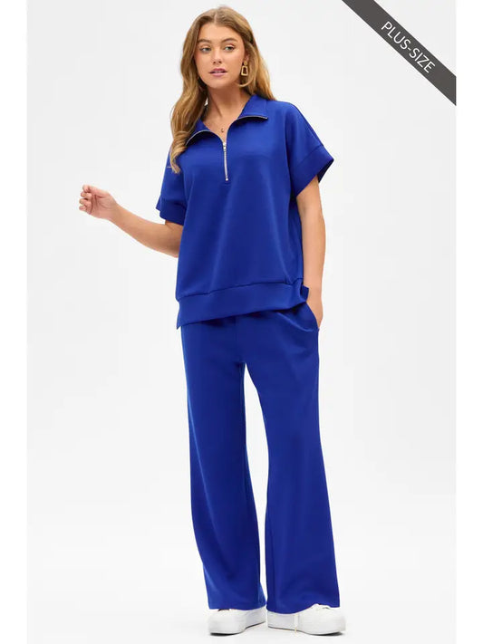 Plus Royal Blue Quarter Zip and Pants Set