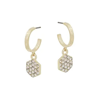 Gold Huggie with Small Rhinestone Earrings