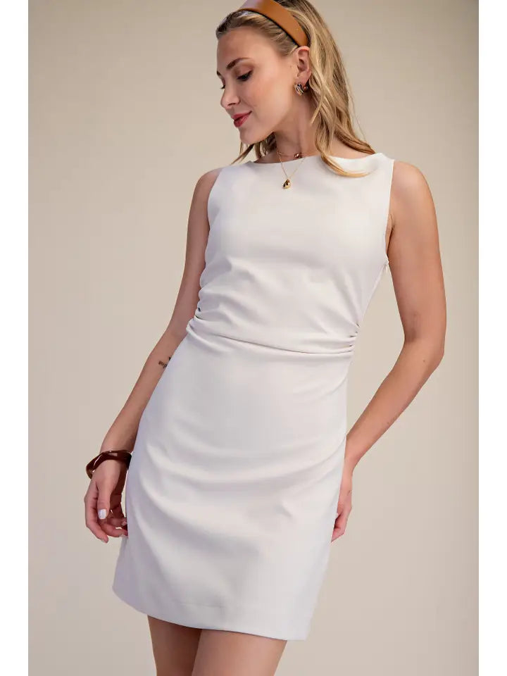 Boat Neck Sleeveless Mini Dress