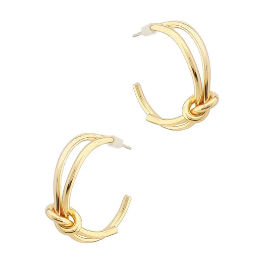 Gold Knotted 1" Hoop Earring