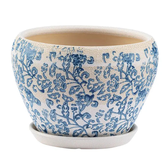 Blue/White Chintz Planter with Saucer
