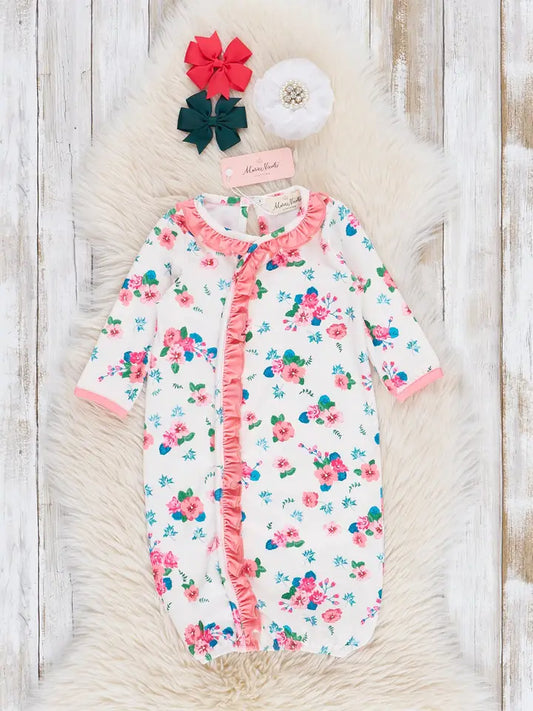 Coral Sweet Garden Ruffle Sleep Gown