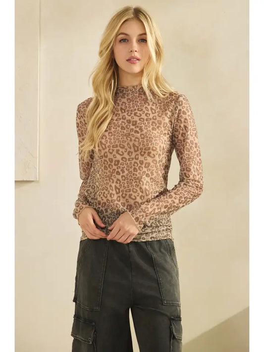 Animal Print Mesh Long Sleeve Top