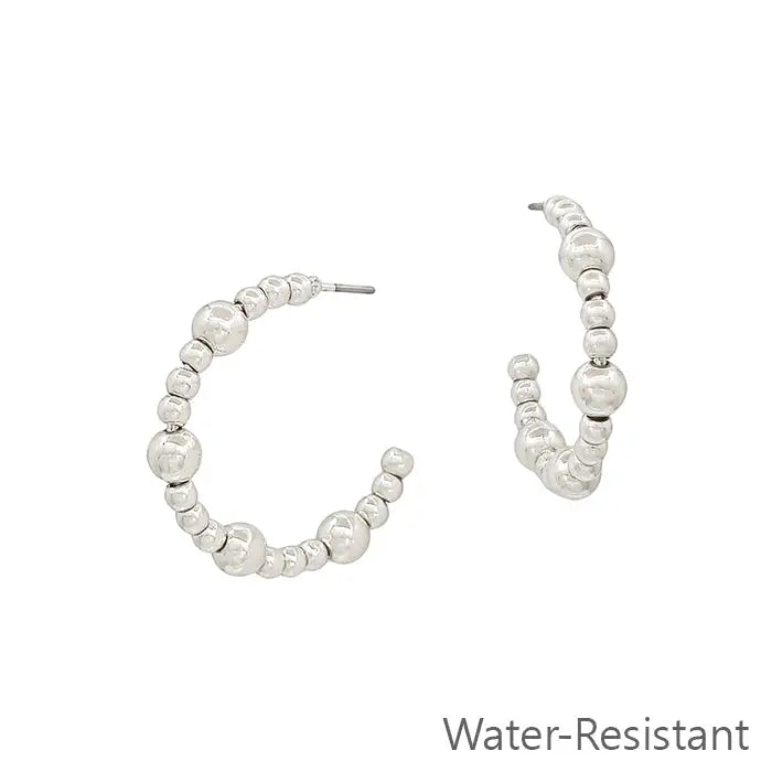 Water Resistant Small Silver Beaded Hoops