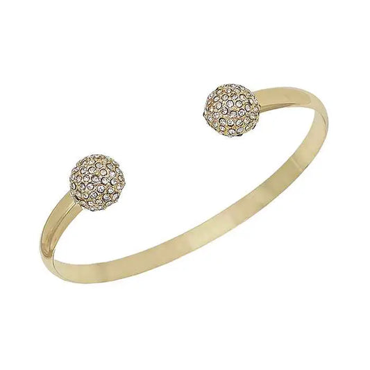 Pave Ball On Open Gold Cuff Bracelet