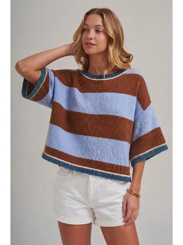 Brown/Blue Wide Stripe Loose Fit Sweater
