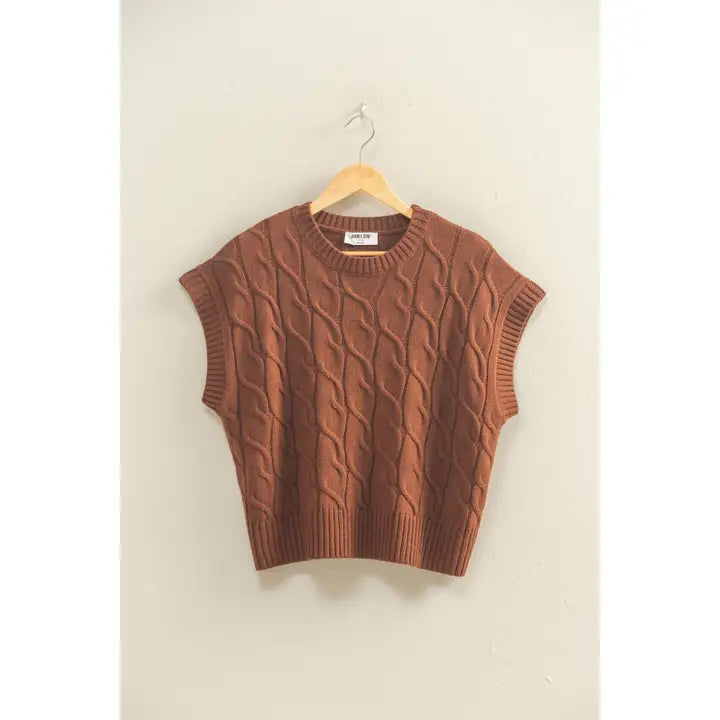 Chestnut Sleeveless Oversized Cable Knit Sweater